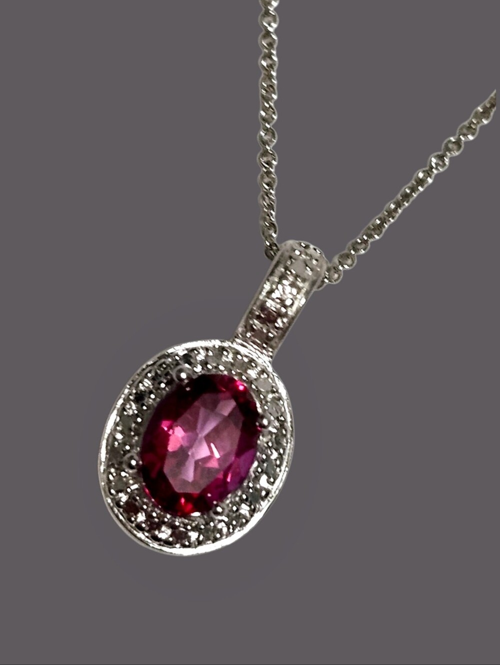 Sterling Silver Pendant Pink Oval Gemstone & Chain Necklace 18"